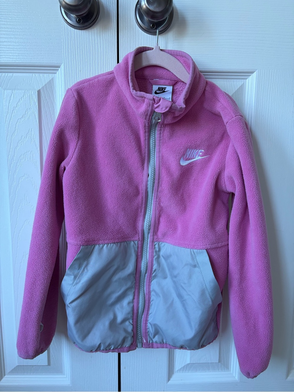 Nike Kids Pink Fleece Jacket with Silver Pockets